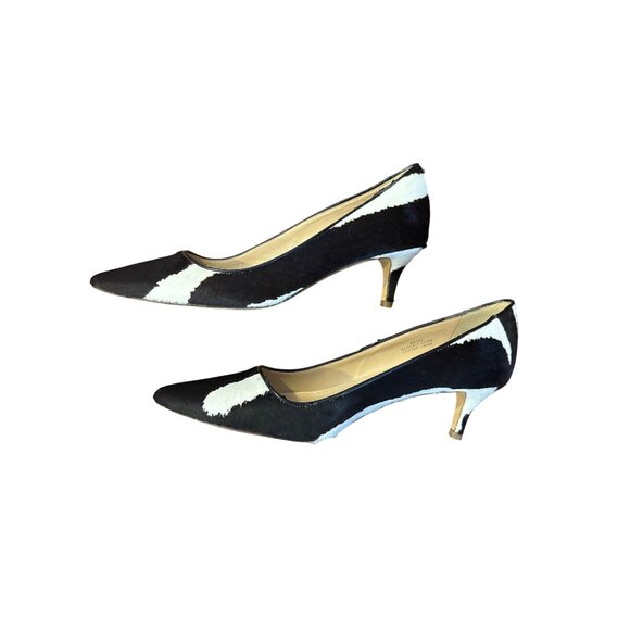 J.Crew Dulci Calf Hair Kitten Heels 7 Made in Italy Black White Pointed Toe - Picture 10 of 12